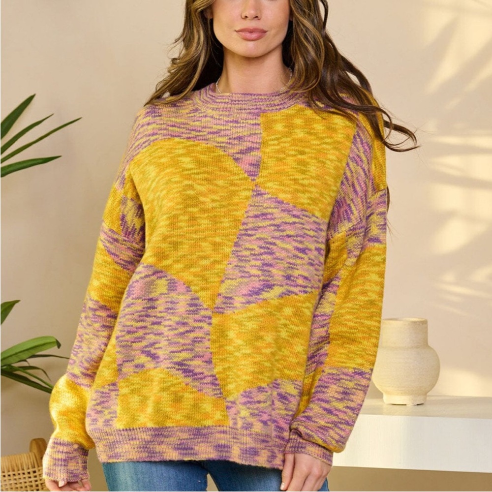 Vibrant Yellow and Purple Women's Sweater - Picture 7 of 7